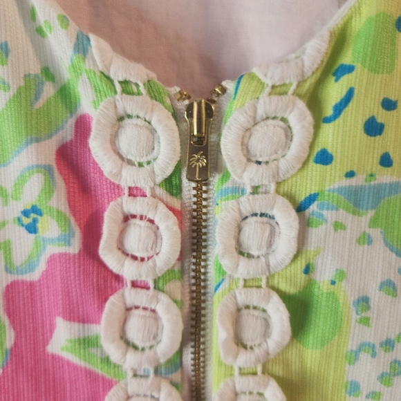 Lilly Pulitzer Delia Shift Dress Hottie Pink Lemonade Sz 4 Crochet Detail Cotton - Picture 4 of 8